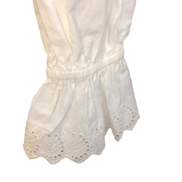 Topshop Shirred Embroidered White Ruffle Blouse Blouson Sleeves Size 6 Victorian - Picture 7 of 15